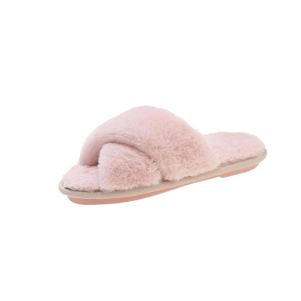 Plus Size Women's Open Toe Fur Slippers - Winter Plush Flat Bottom Indoor Warmth