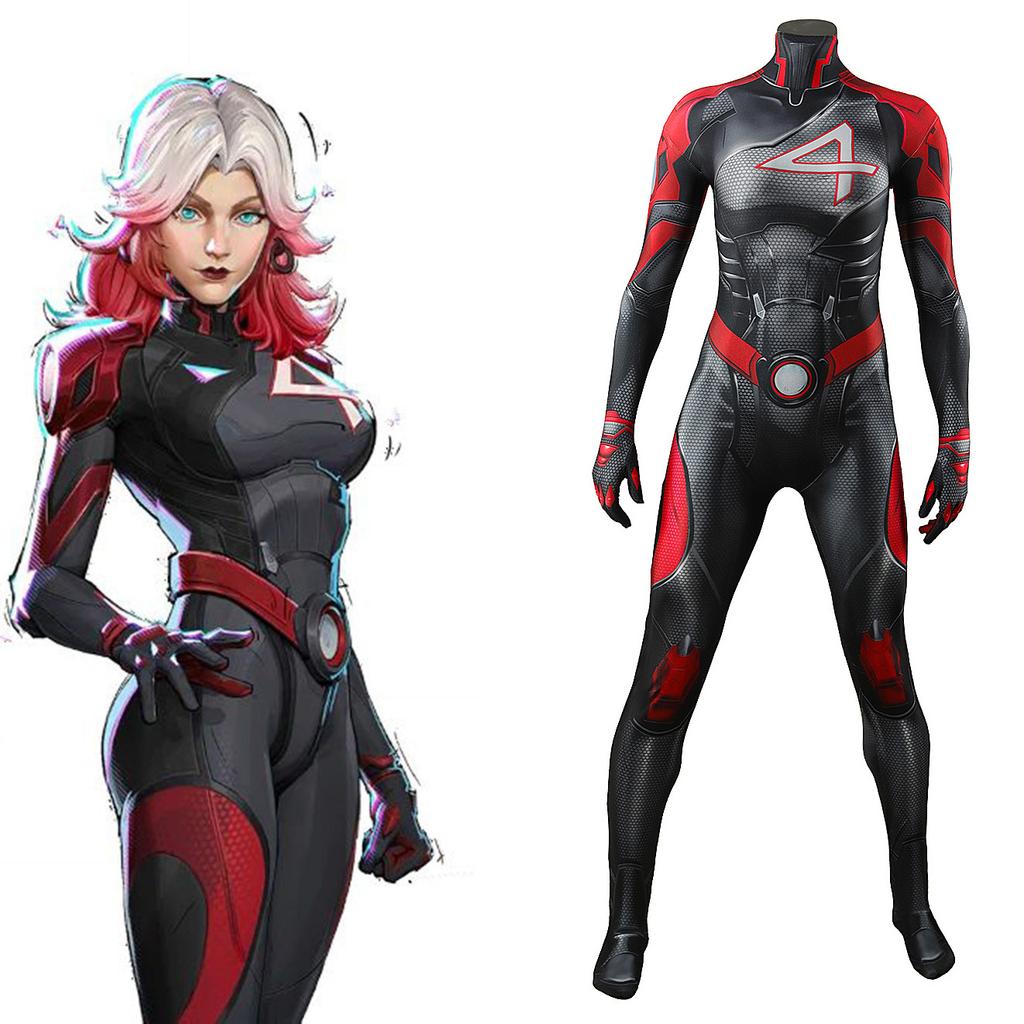 Susan Sue Storm Richards Anime Game Rivals Cosplay Costume Black And Red Zentai Sexy Gothic Jumpsuit Punk Jirai Kei Customized