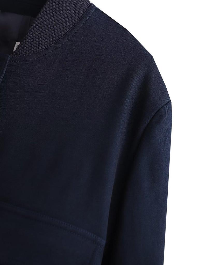 2023 Spring European & American Y2K Stand-up Collar Double Pocket Solid Motorcycle Bomber Jacket