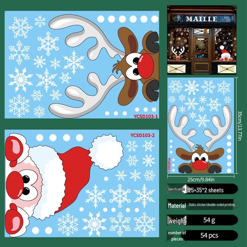 Cross-border Christmas Static Cling Window and Wall Stickers for Glass Doors and Shopping Malls