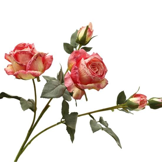 Artificial Rose Flower Realistic Vintage Fake Rose Bouquet with 2 Heads Blooms And 3 Buds for Wedding Flower Arrangement Home Party Table Centerpiece