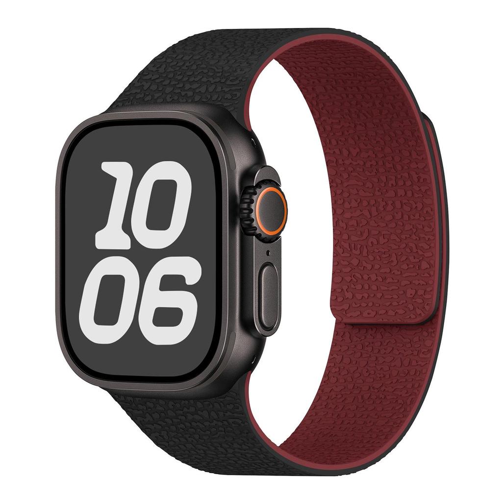 Compatible with Apple Watch Bands Series 1-11/Ultra 1-3/SE3 Lychee Pattern Soft Magnetic Silicone Strap.