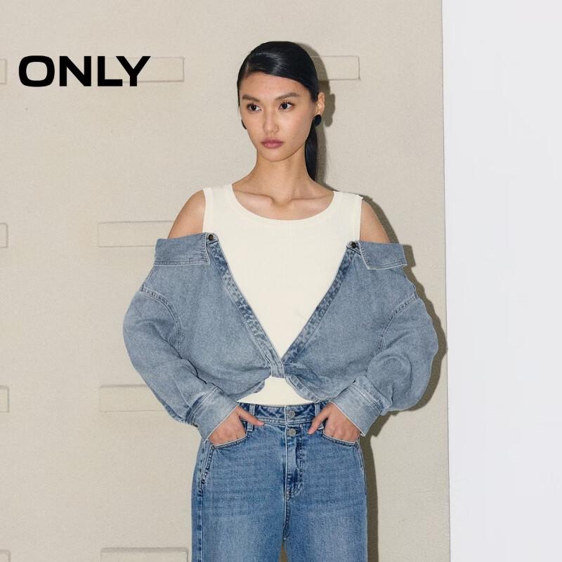 ONLY Women s Relaxed Fit Faux Two-Piece Denim Shirt M