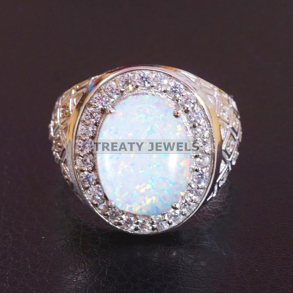 Opal Oval Cut Gemstone With 925 Sterling Silver Ring For Men's #B340 JL375682006677