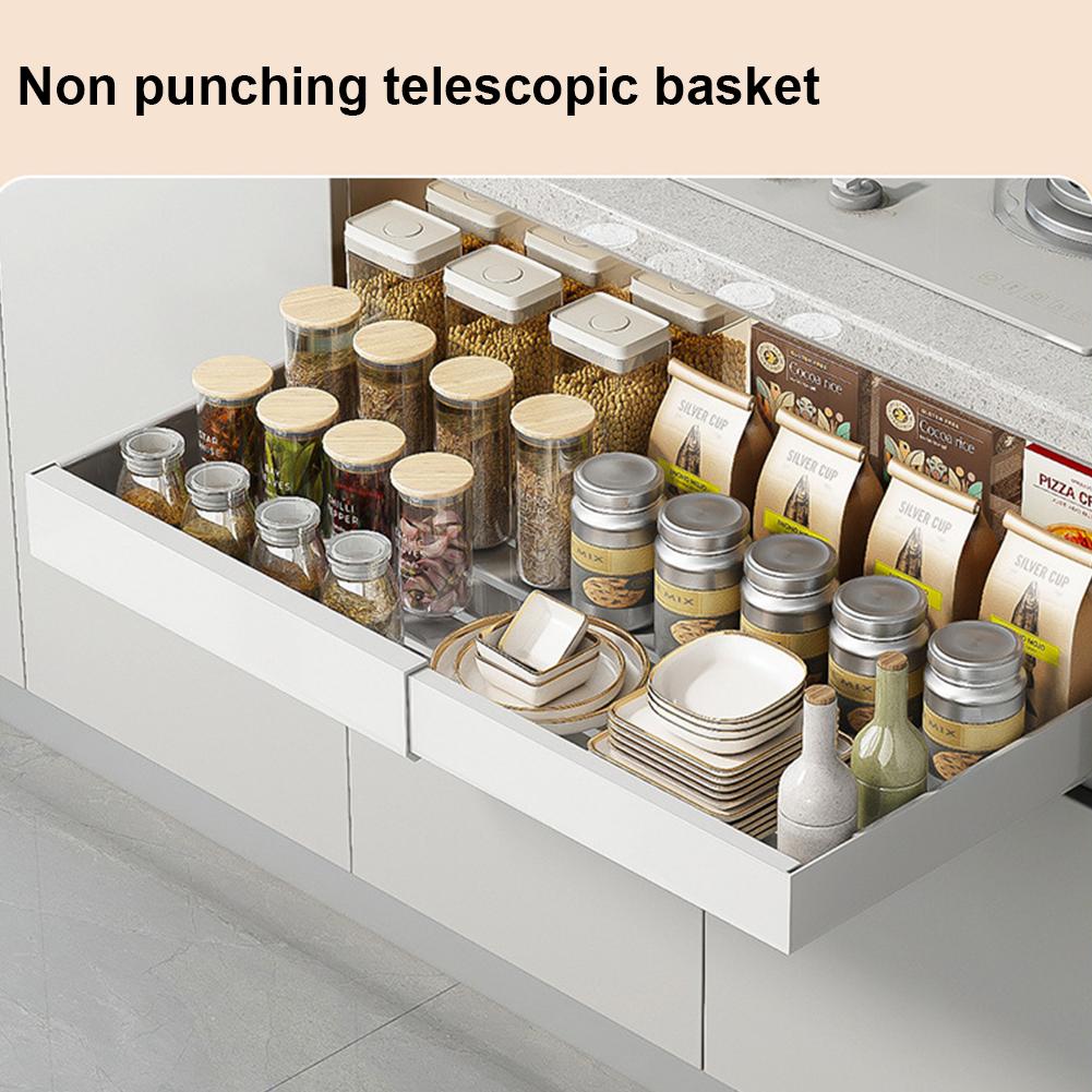 2 Pack Pull-Out Kitchen Storage Rack Tray Organizer Kitchen Storage Rack Cabinet Slide Out Expandable Under Sink Spice Drawer