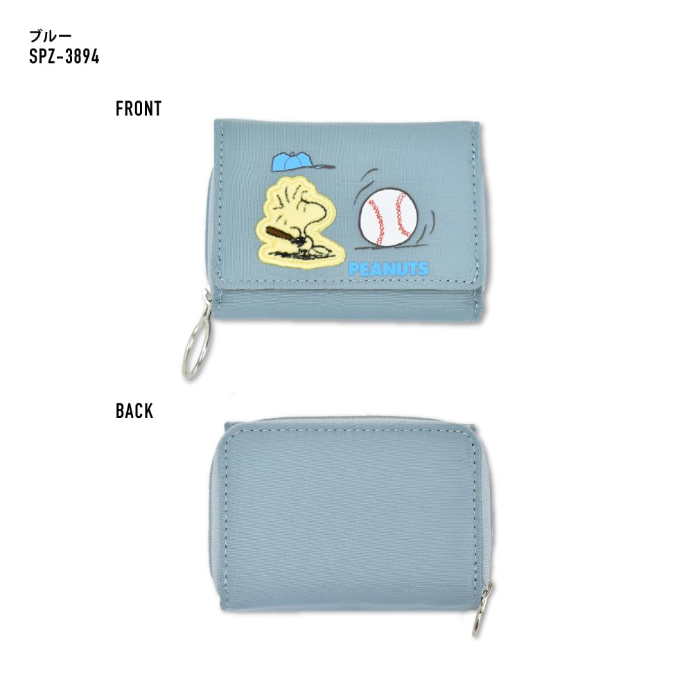Snoopy Wallet with Bill and Coin Exterior for and Cute Character Blue Tri-fold Compartment, Divider, Women, Commuting, School, Travel, Adults,