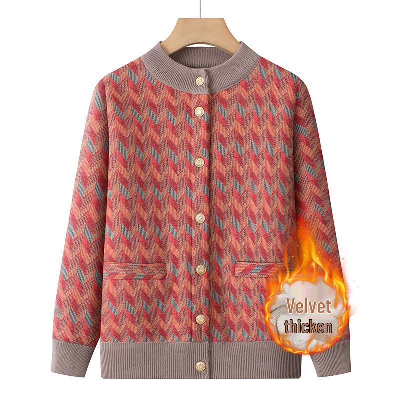 Women's Winter Wool Cardigan: Fleece-Lined Sweater for Middle-Aged & Elderly, Thickened for Autumn/Winter, Ideal for 60+.