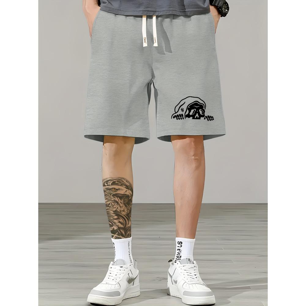 

Casual Daily Male Black Printed Shorts Mid Waist Drawstring Streetwear Knee Length Short Pants XL