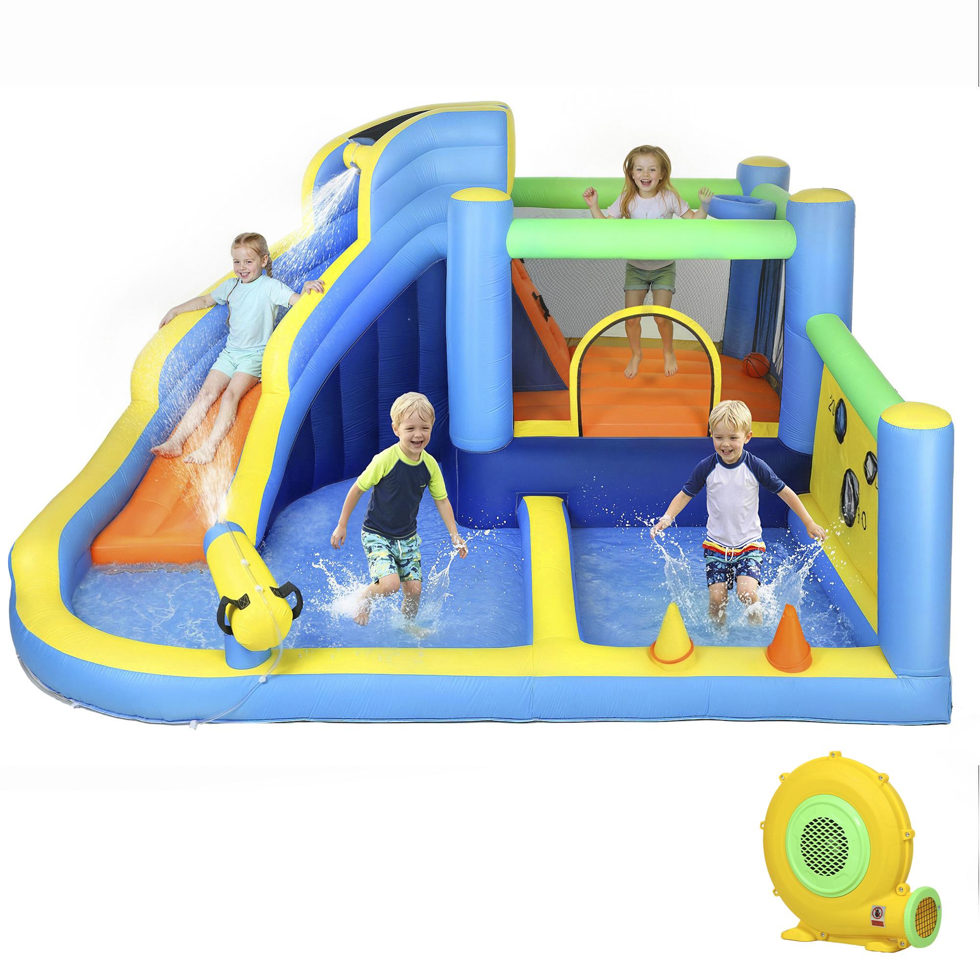 Castel Gonflabil cu Suflantă 8 în 1 Tobogan Parc Acvatic Trambulină Piscină cu Bile Oxford Multicolor