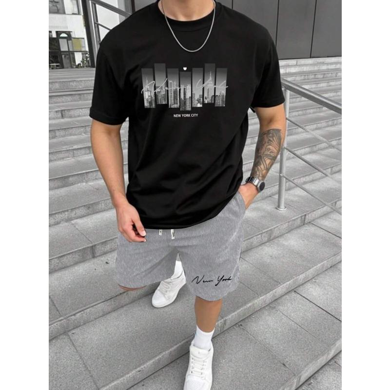 2026 New Summer Men s 3D Print T-Shirt And Shorts Set Loose Simple Fashion Sportswear Casual Two Piece Outfit For Adult Men S