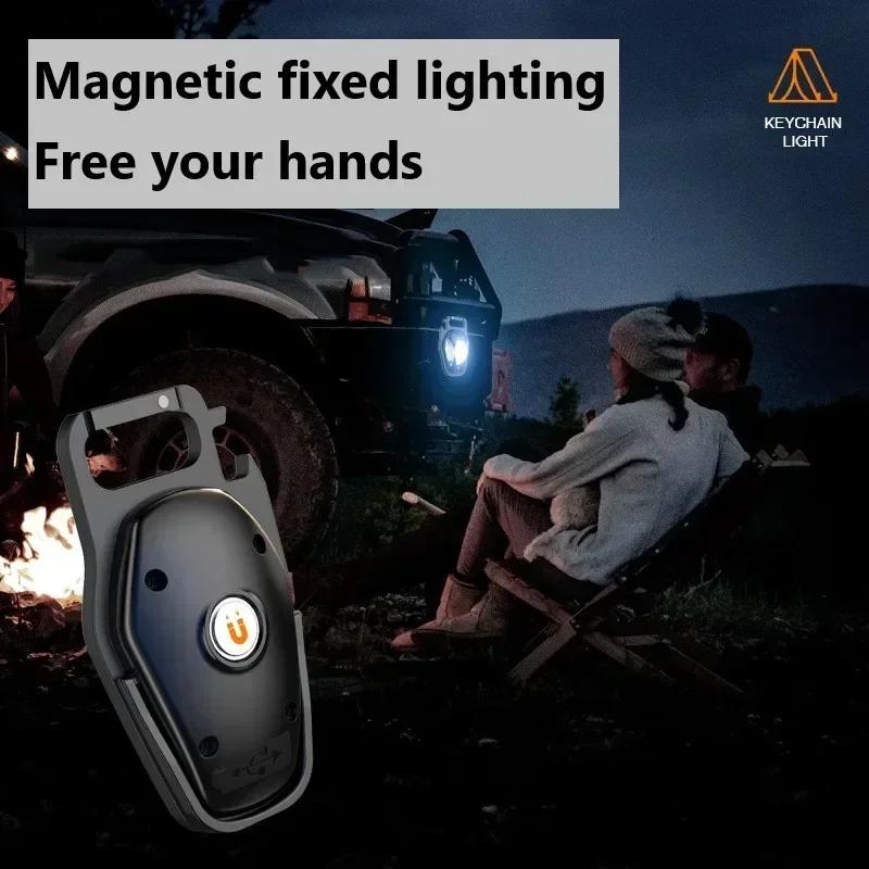 Mini LED Flashlights Work Light Portable Pocket Flashlight Keychains USB Rechargeable for Outdoor Camping Small Light Corkscrew