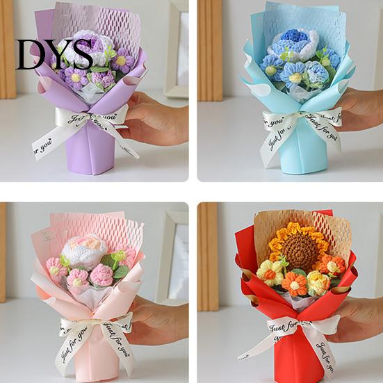 Handgestricktes Geschenk zum Jahrestag, Handgehäkeltes Garnblumenstrauß, Künstlicher Rosen-Sonnenblumenstrauß, Frauen-Häkelblumen, Lehrer-Anerkennung