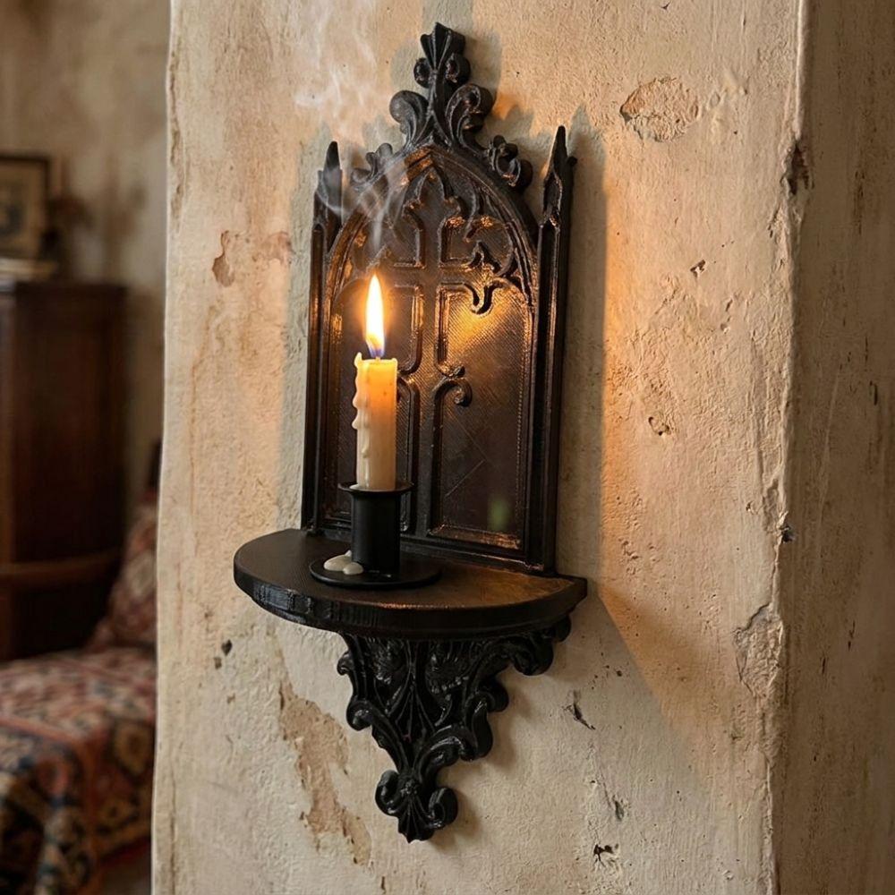 3D Printed Gothic Wall Shelf Dark Style Plastic Wall Mounted Candlestick Vintage Carved Wall Decorations Halloween Decor