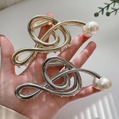 Elegante fermaglio per capelli in metallo con denti incrociati, grande, perle finte, design con nota musicale, accessori per capelli antiscivolo