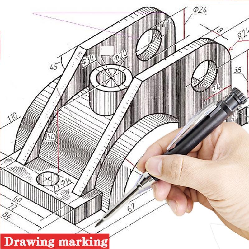 Metal Long Head Deep Hole Woodworking Pencil Professional Engineering Woodworking Pen Quick Drying Hook Line Marking Pen Stone Ink Pen Core