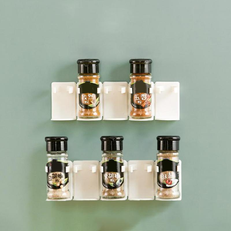 1/2Pcs Kitchen Storage Rack Seasoning Jar Storage Rack Simple Bottle Clip Wall Mount Spice Bottle Stand 5 Hole Ingredient Holder