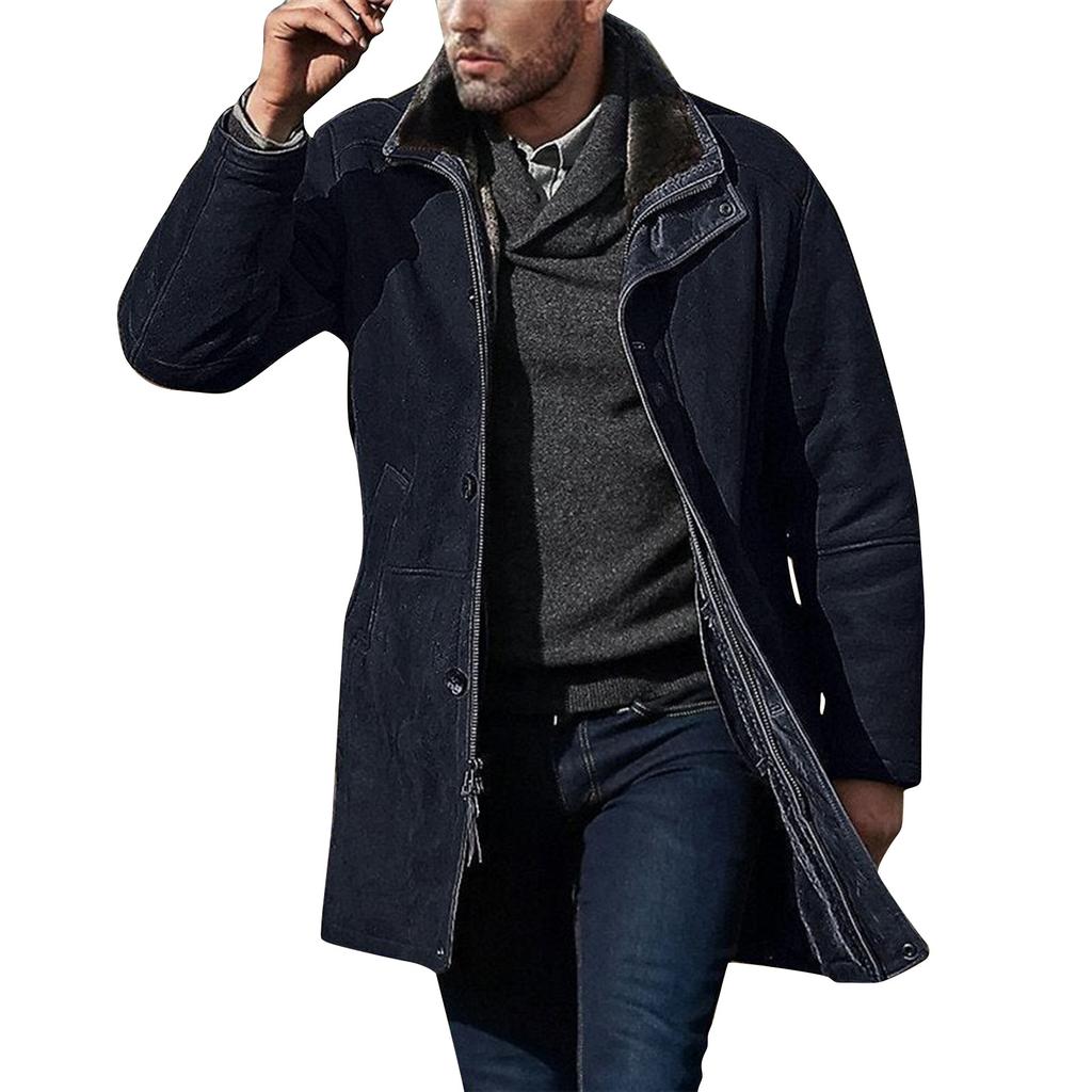 Men's Solid Color Splicing Button Pocket Work Jacket Men's Casual Long Coat