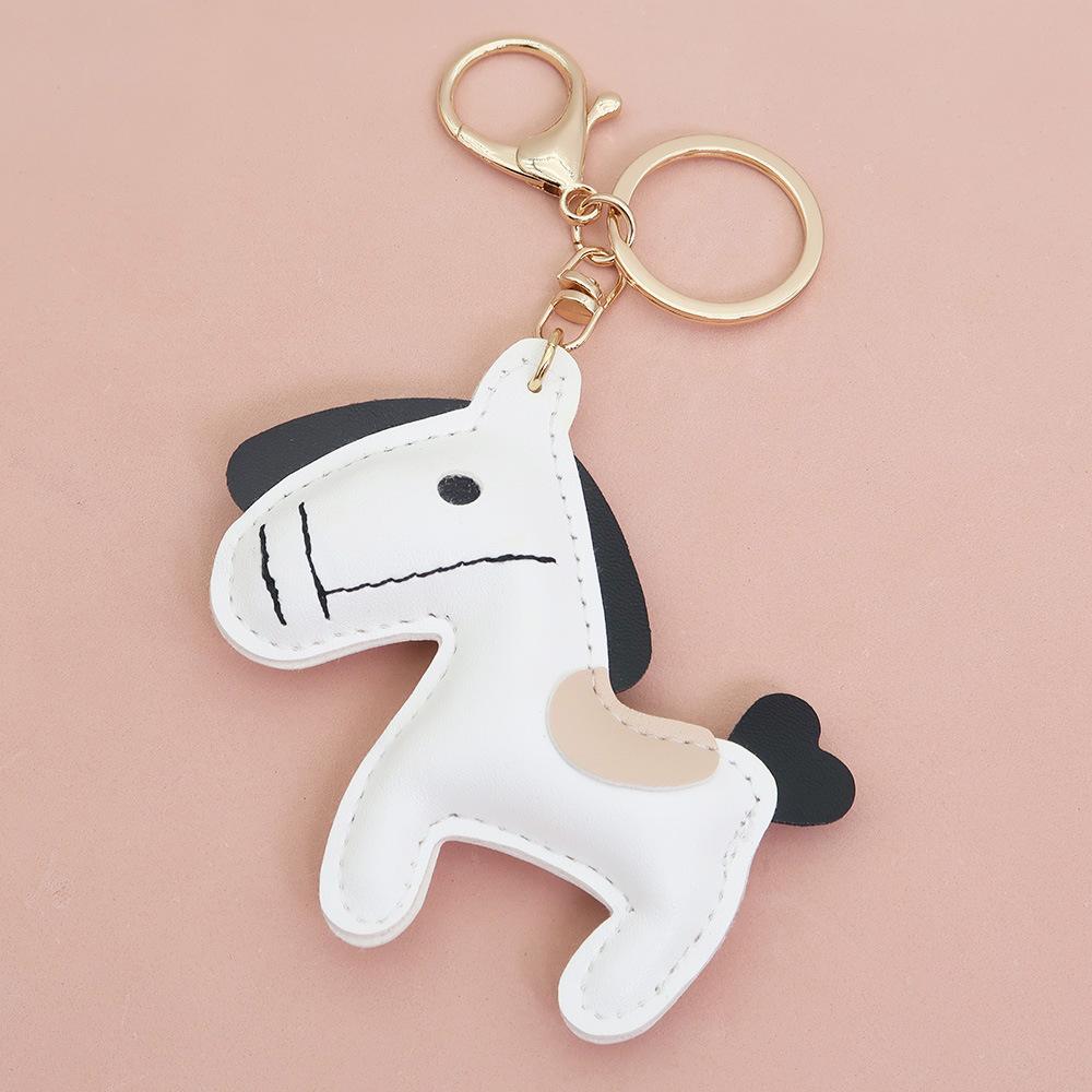 Women Leather Charms Bag Pendant KeyChain Cartoon Pony Rocking Horses Keyring Cute Animal Ornament Accessories