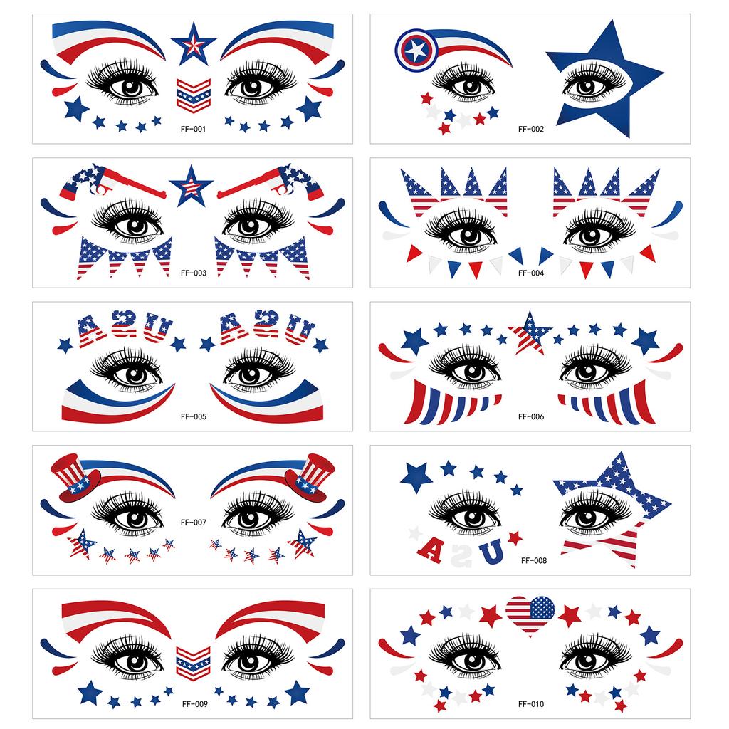 Independence Day Theme Face Tattoo with American Flag USA Painted Party Party Waterproof Temporary Body Art Stickers Decoration