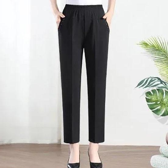 WTEMPO XL-5XL Damen Frühling Sommer Große Größe Eisseidenhose Weibliche Einfarbige Freizeithose mit elastischer Taille