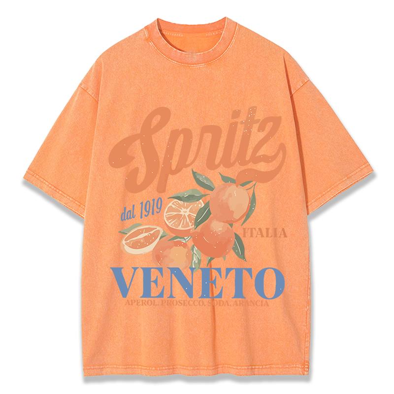 Spritzy Veneto Orange Fruits Prints Washed T Shirts Women Cotton TShirt Distressed ONeck Comfortable Tops Summer Woman Clothes