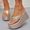 Fashion Clip Toe Gold Wedge Sandals for Women Fashion Braided Strap Platform Sandals Woman Summer Thick Sole Slippers Beach Flip Flops