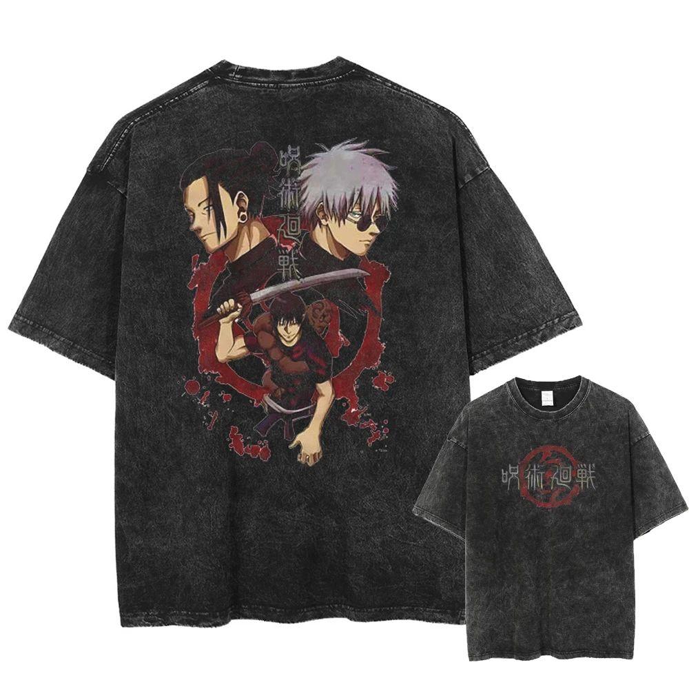 Anime Jujutsu Kaisen Printed Tshirt Mens and Womens Washed Tshirt High Quality Vintage Cotton Tshirt Harajuku YK Tops