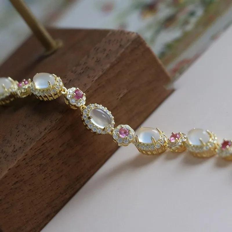 Exquisite Flowers Gentle Style Natural Chalcedony Oval  Bracelet for Women Sweet New In Bangles Wedding Jewellry