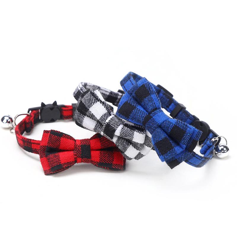 Plaid Bow Cat Collar with Bell and Buckle