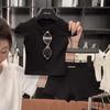 Set de Vară pentru Fete Copii Coreeni - Tricou cu Mânecă Scurtă și Pantaloni Scurți - Elegant, Croială Slim Fit, Casual, Două Piese