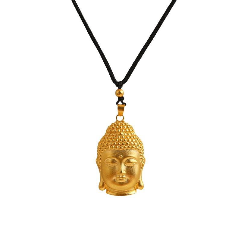 Chinese Style Sand Gold Buddha Head Pendant Necklace - Colorfast Rope Simulation Design