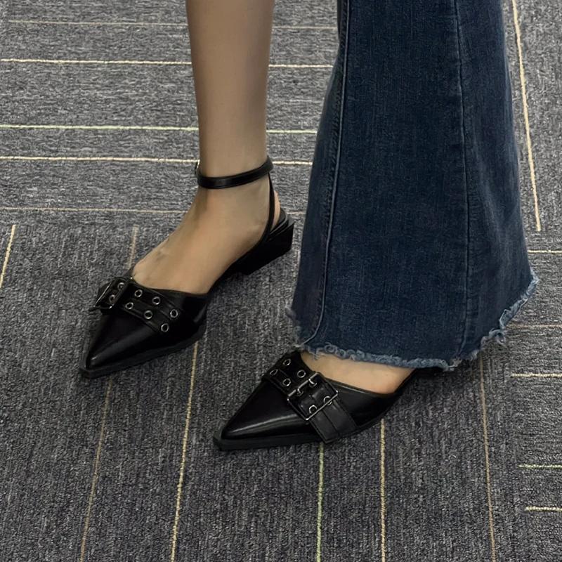 Pointed Toe Women's Sandals Elegant Chunky Shoes Mid Heels Slippers 2025 Summer Trend Pumps Flip Flops Dress Sandalias De Mujer