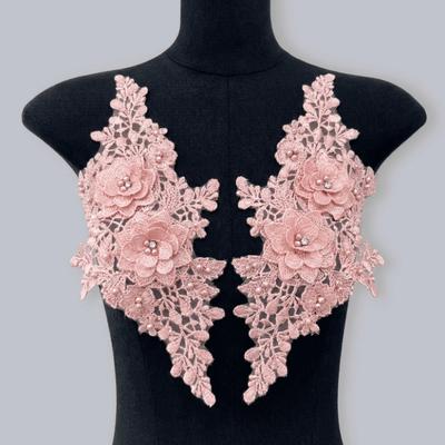 Cutout Lace Fabric Applique 3D Rhinestone Wedding Dress Accessories  Fabric Applique