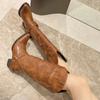 Fashion 2025 Big Size 42 Retro Maillard Style Brown Cowboy Boots Women Punk Rivets Chunky Heels Knee High Western Motorcycle Boots Shoes