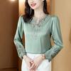 Koszula kobiecość haftowana wiosna i jesień 2023 nowe mody ciężka imitacja jedwabiu morwowego bluzka z dekoltem w serek kobieta