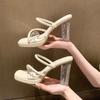 Super High Heels Slippers Women's Summer New One-word with Transparent Outer Wear Crystal and Thick Heels Women's Square Head