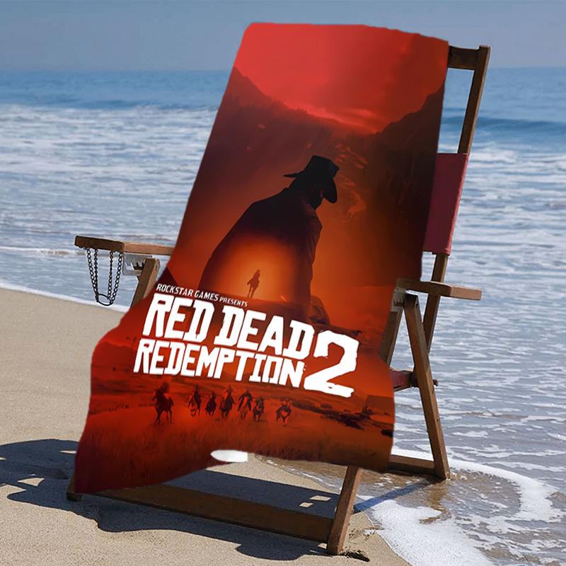 proof beach towel with a Red Dead Redemption1 pattern - soft,absorbent,quick-drying,machine washable - perfect for swimming,camping,bathing