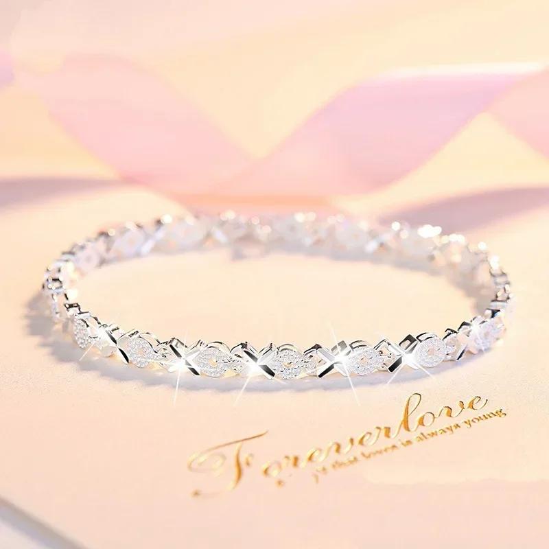 925  Silver Bracelets For Women Korean Designer Luxury XO Shape Adjustable Chain Bracelet Party Wedding Jewelry Gifts