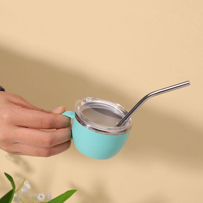 Sturzfeste 3oz Isolierte Kaffeetasse aus Edelstahl mit Henkel Mini-Tasse mit Deckel und Strohhalm Ideal für Camping und Essen