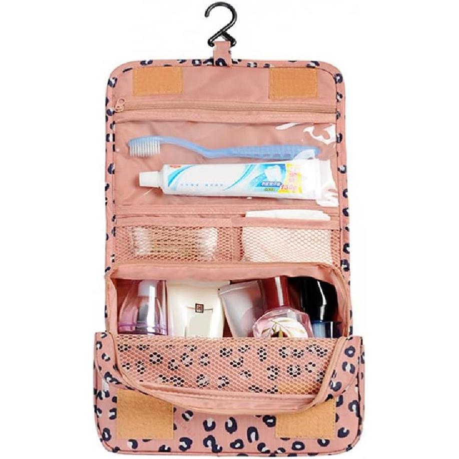 

Hanging Toiletry Bags for Travelling, Business Trip, Camping, Cute Pink Leopard Lightweight Women Ladies Teen Cosmetic Makeup Travel Organizer with