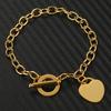 Gold Heart-Shaped Stainless Steel Engraved OT Buckle Bracelet