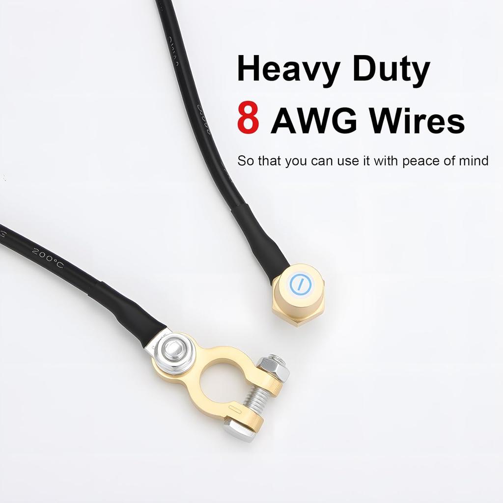 Top Post Battery Disconnect Switch, 100A 12-32V On/Off, Waterproof Heavy-Duty Battery Disconnect Switch with 8AWG Wire for Cars, Vehicles, RVs, and