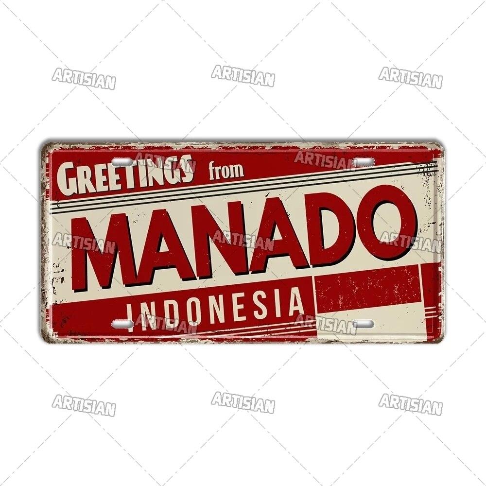 Artisian INDIA CHINA INDONESIAN License Plate Landmark State Metal Sign City Decorative Plaque Wall Decor Garage Bar Pub Club