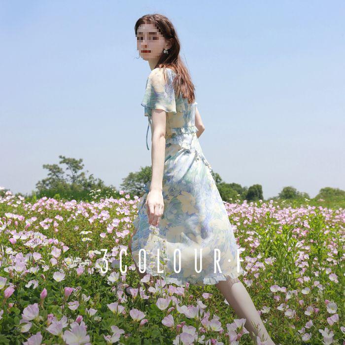 Artistic Autumn 2026 Ruffle Chiffon Floral Dress M