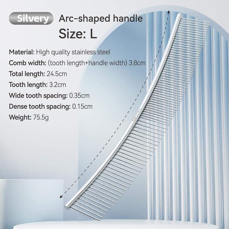 Fenice Pet Curved Grooming Comb Arc-Shaped Stainless Steel Dense & Sparse Teeth Dog & Cat Brush for Pet Grooming Supplies