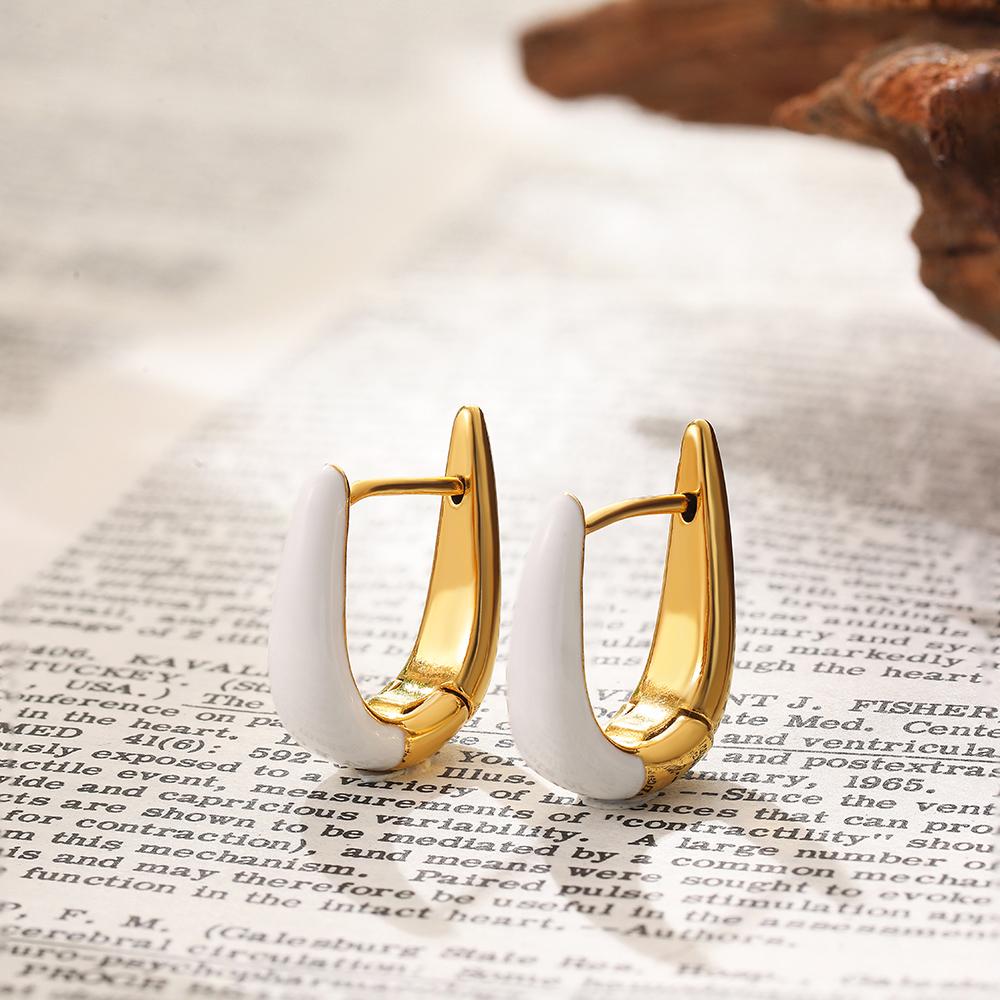 

Colored Enamel Circle U Shape Hoop Earrings for Women Geometric Cartilage Ear Buckle Huggie Earring New Trend Zircon Brincos білий