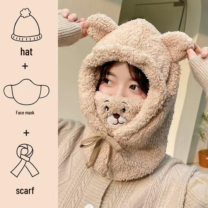 "2024 Bear Plush Hat & Scarf Set – Cute Winter Cycling Warmth"