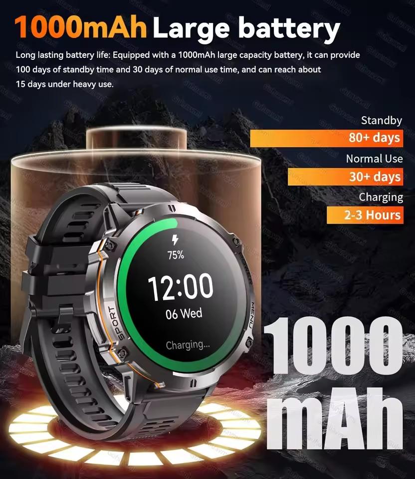 2026 New X3 Men Sports Smartwatch 1000mAh Large Battery Built In GPS Compass Professional Waterproof Hands Free Bluetooth Call Outdoor Smart Watch