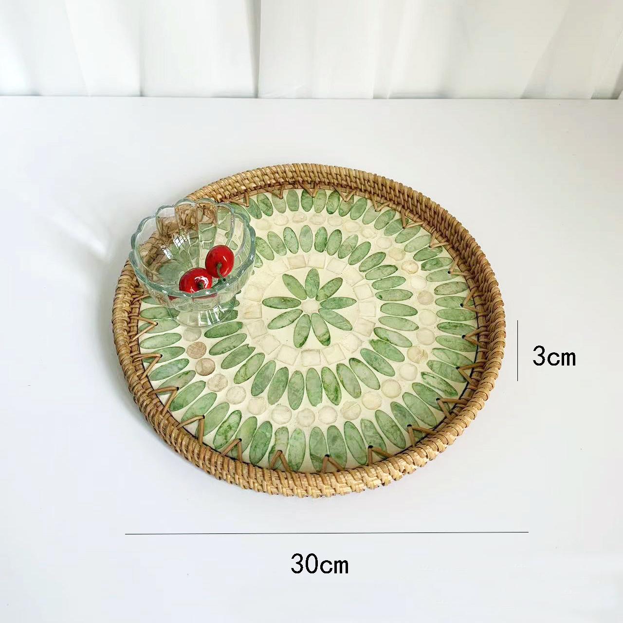 

Bohemian Style Colorful Round Shell Storage Tea Tray Woven Large Medium Small Handmade Fruit Bowl Snack Serving Plate
