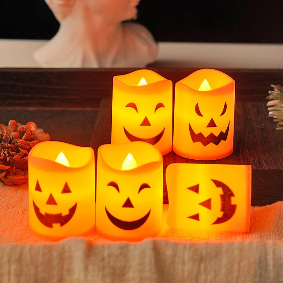 1-6p Pumpkin Lantern Candle Light Halloween Skull Ghost Face Lamp Kids Gift For Bedroom Garden Party Decoration Atmosphere Light